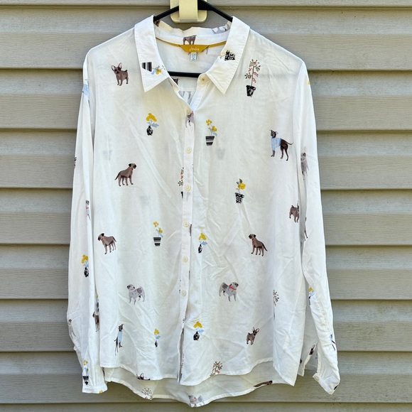 Joules Tops - Joules | Dog Print Viscose Button Down Long Sleeve Top size 12